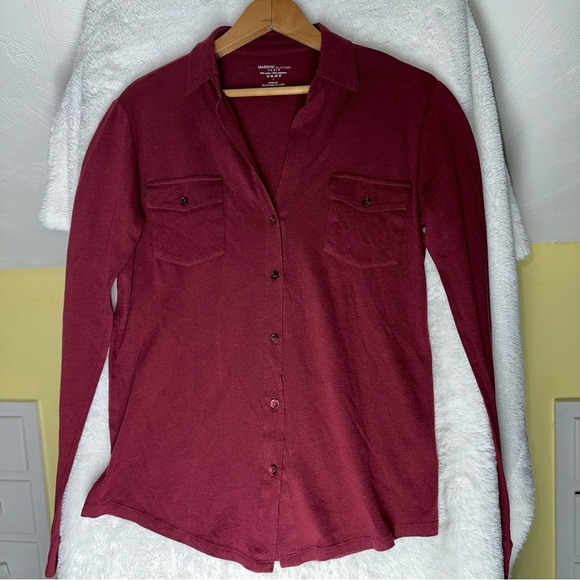 Majestic Filatures Paris Burgundy Red Cotton Cashmere LS Button Up Shirt Top S - Picture 2 of 9